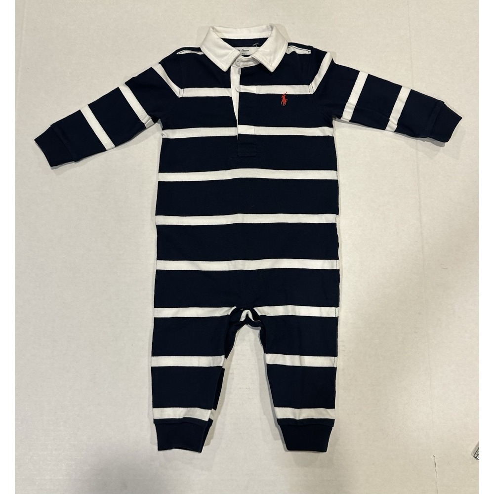 Polo Ralph Lauren Baby Boys Striped Rugby Cover Navy White Size 9 Months